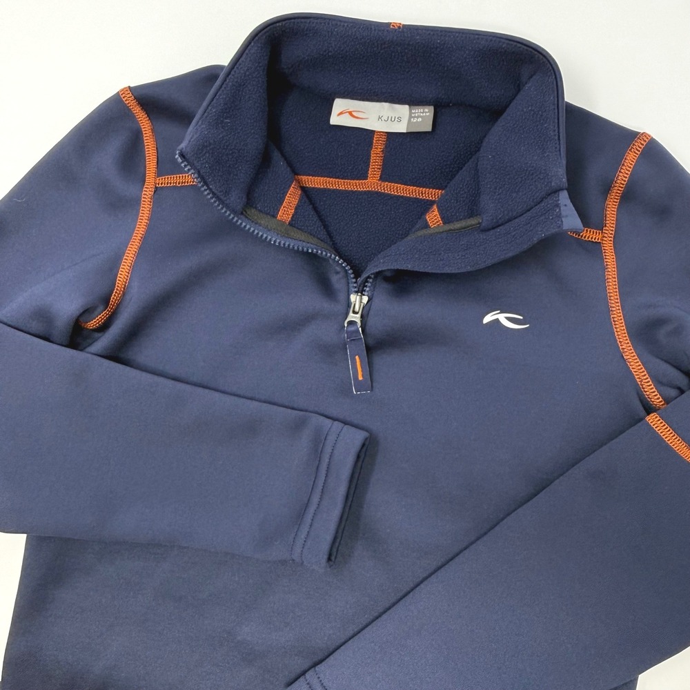 KJUS‎ Youth Size 128 (8) Charger Midlayer Navy Orange 1/4 Zip Fleece Pullover